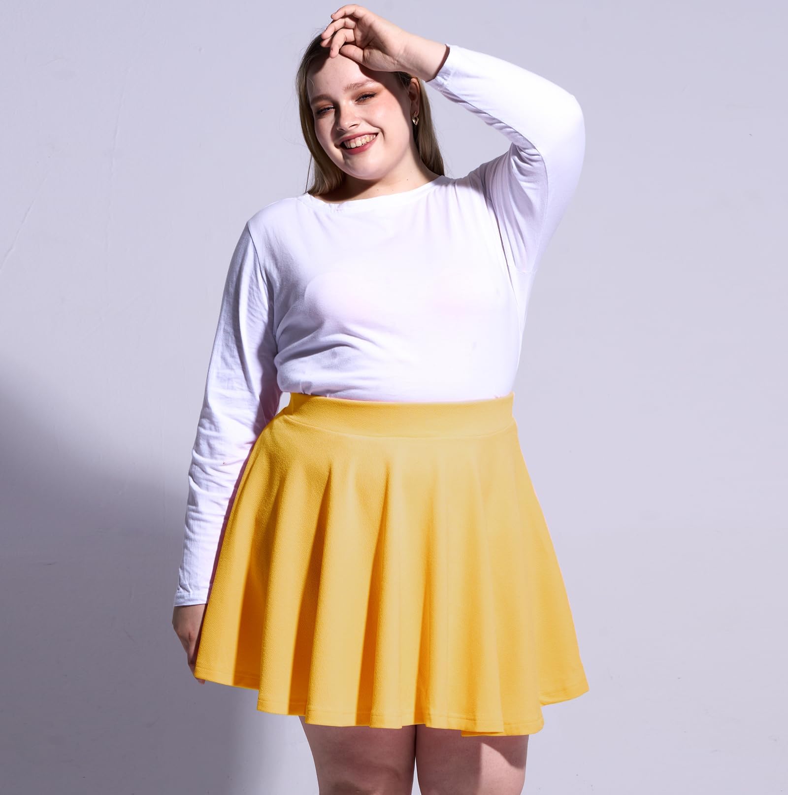 Woochic Jupe Plissée Rétro Évasée Haute Taille Élastique pour Femme