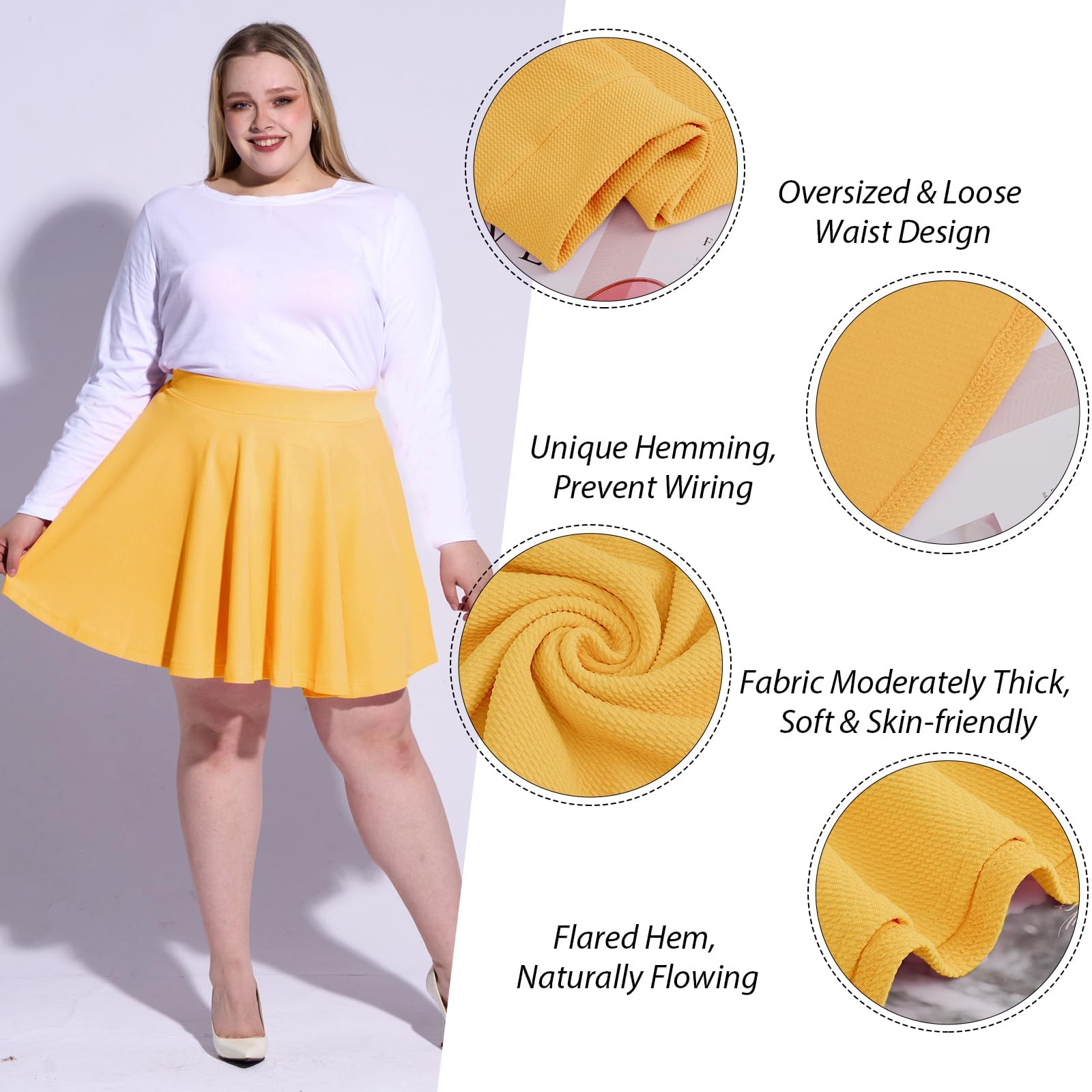 Woochic Jupe Plissée Rétro Évasée Haute Taille Élastique pour Femme