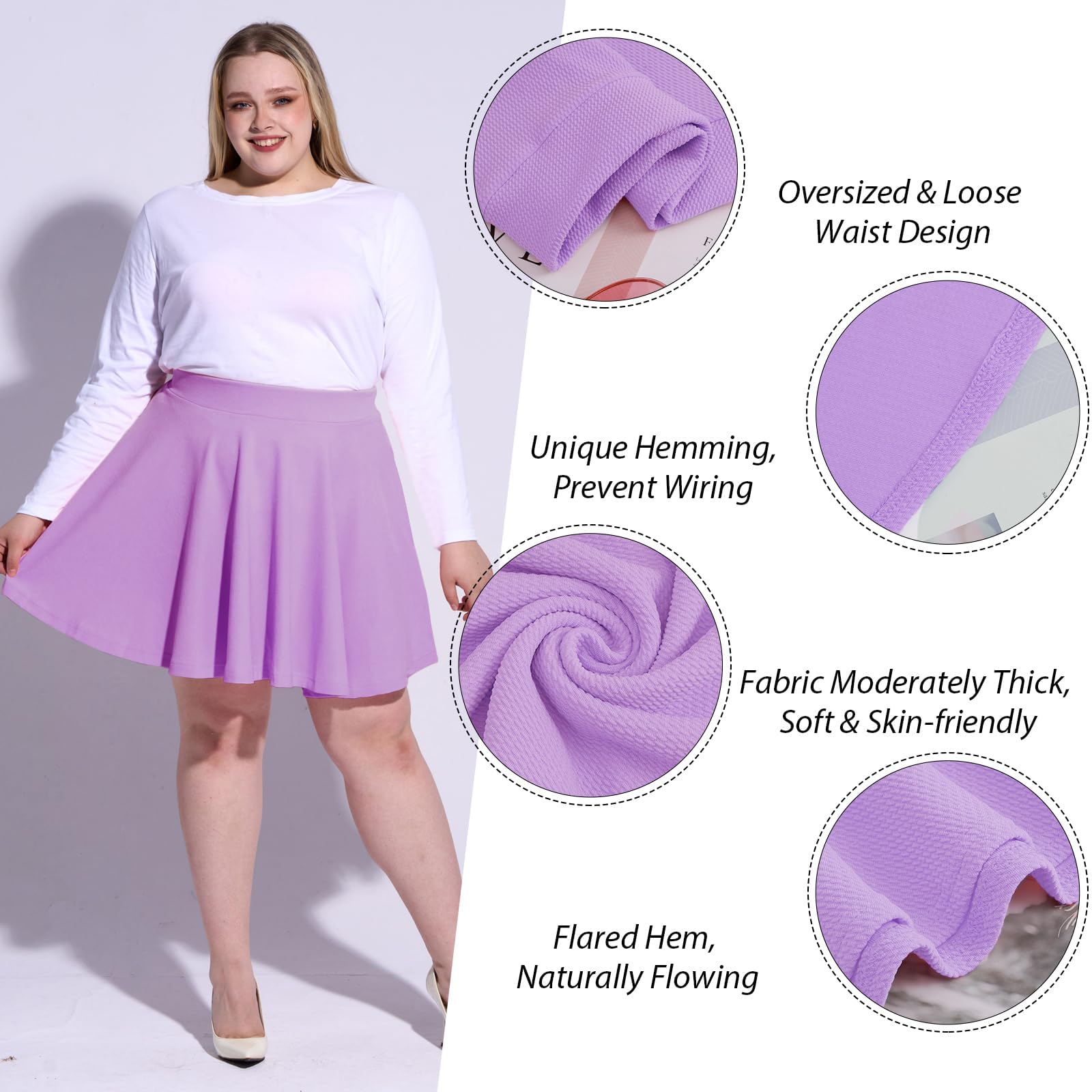 Woochic Jupe Plissée Rétro Évasée Haute Taille Élastique pour Femme