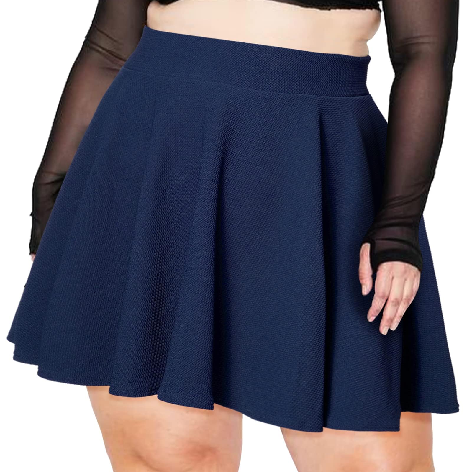 Woochic Jupe Plissée Rétro Évasée Haute Taille Élastique pour Femme Marine L