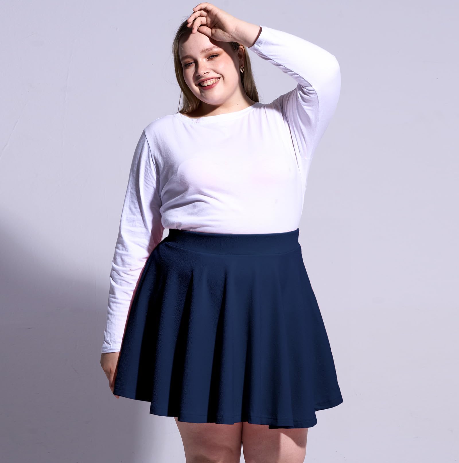 Woochic Jupe Plissée Rétro Évasée Haute Taille Élastique pour Femme