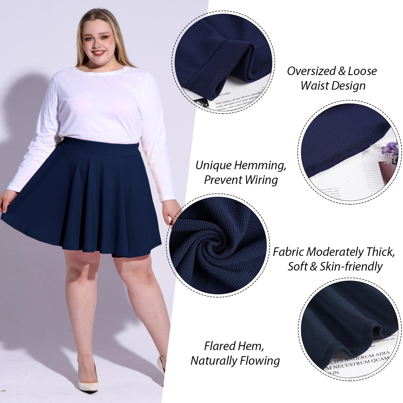 Woochic Jupe Plissée Rétro Évasée Haute Taille Élastique pour Femme
