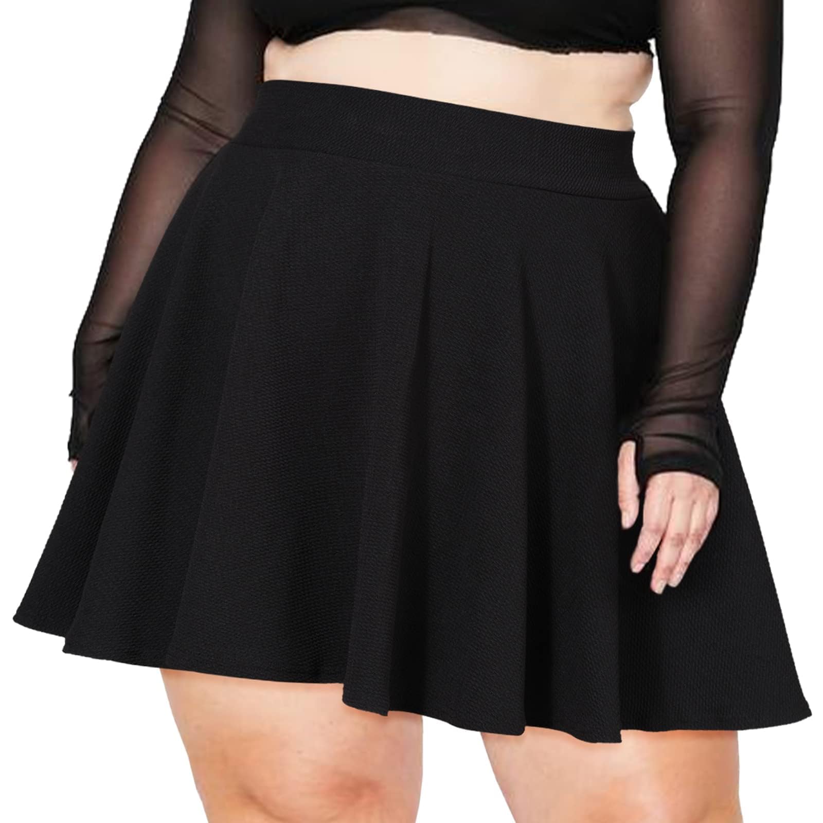 Woochic Jupe Plissée Rétro Évasée Haute Taille Élastique pour Femme