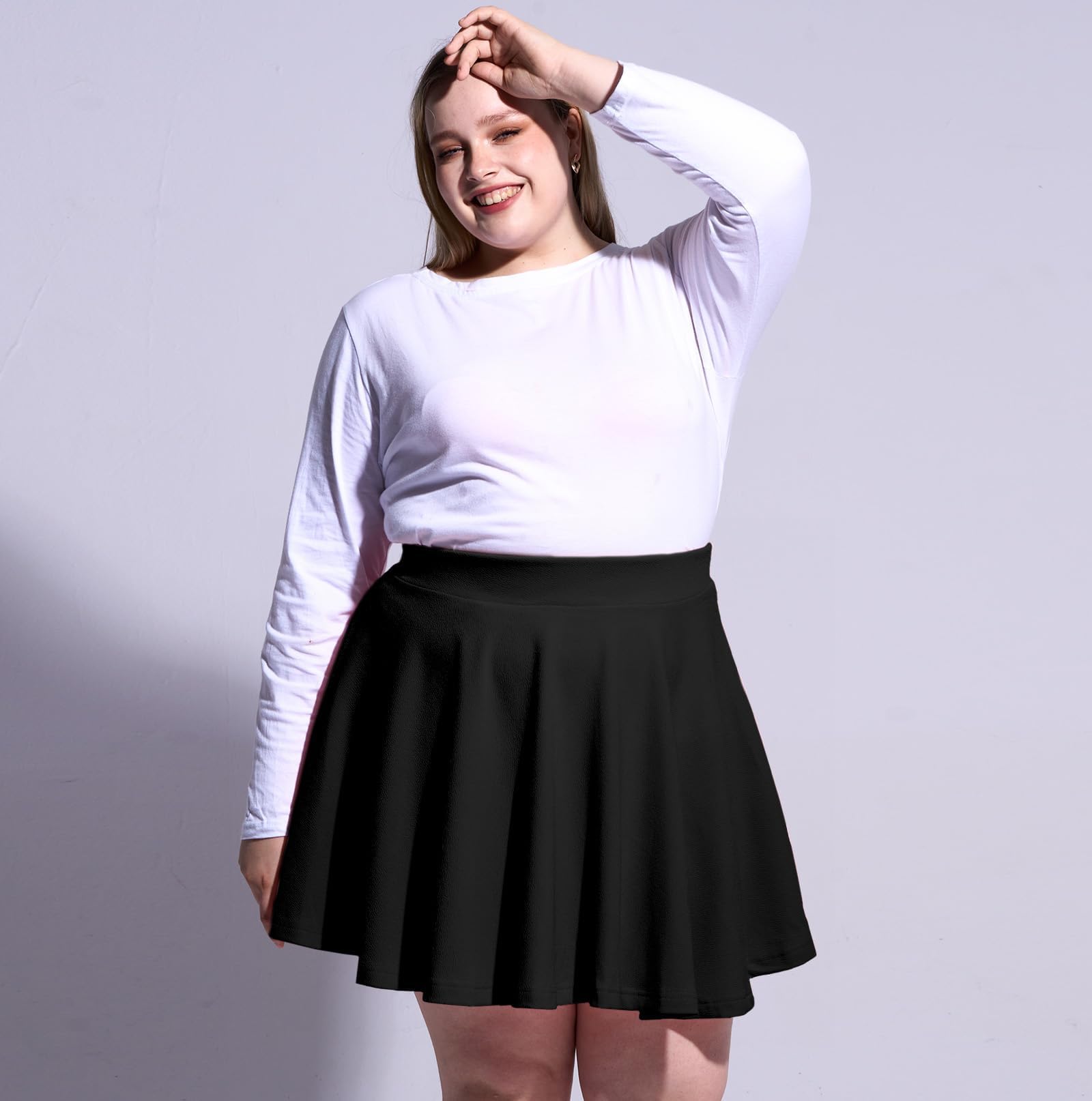 Woochic Jupe Plissée Rétro Évasée Haute Taille Élastique pour Femme