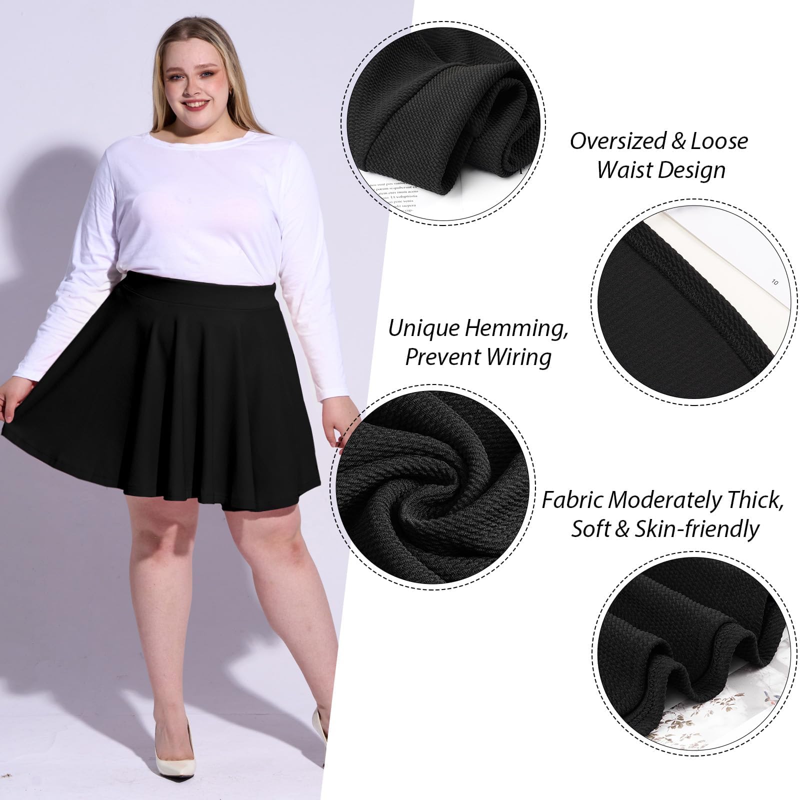 Woochic Jupe Plissée Rétro Évasée Haute Taille Élastique pour Femme
