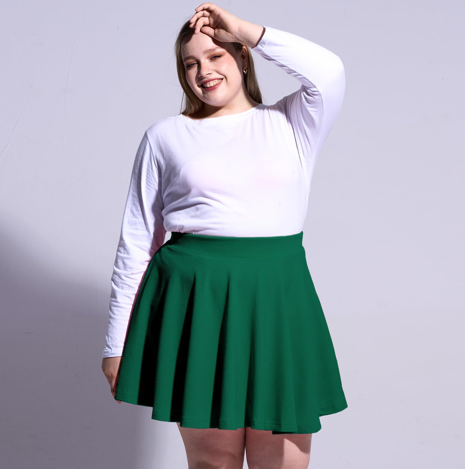 Woochic Jupe Plissée Rétro Évasée Haute Taille Élastique pour Femme