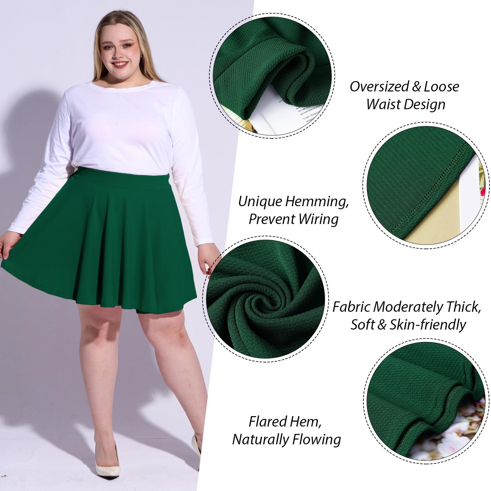 Woochic Jupe Plissée Rétro Évasée Haute Taille Élastique pour Femme