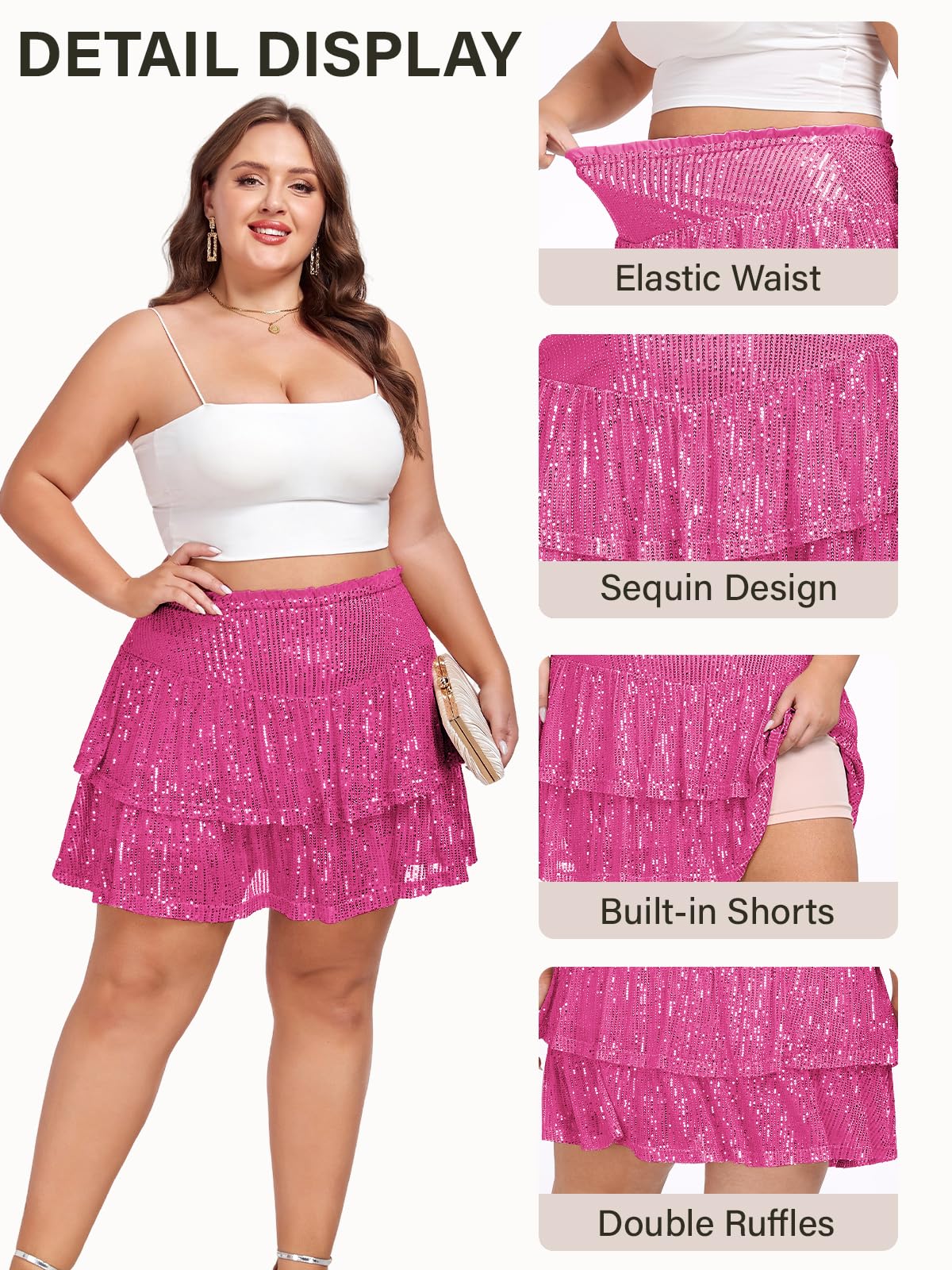 Woochic Jupe à paillettes femme Mini jupe sequin brillant pour soiré Grande taille