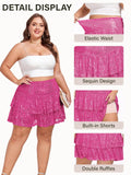 Woochic Jupe à paillettes femme Mini jupe sequin brillant pour soiré Grande taille