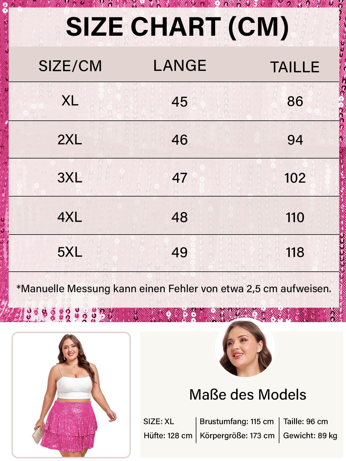 Woochic Jupe à paillettes femme Mini jupe sequin brillant pour soiré Grande taille