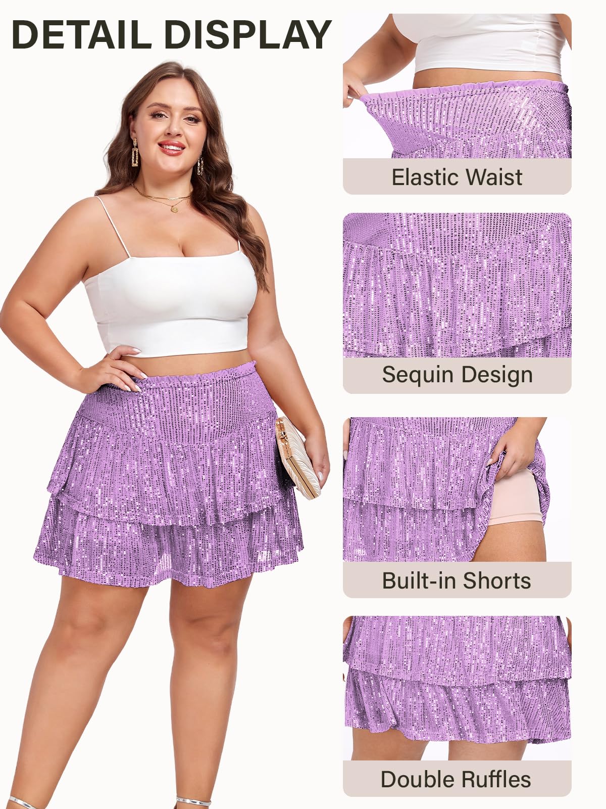 Woochic Jupe à paillettes femme Mini jupe sequin brillant pour soiré Grande taille