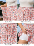Woochic Jupe courte florale à volants Taille haute élastique