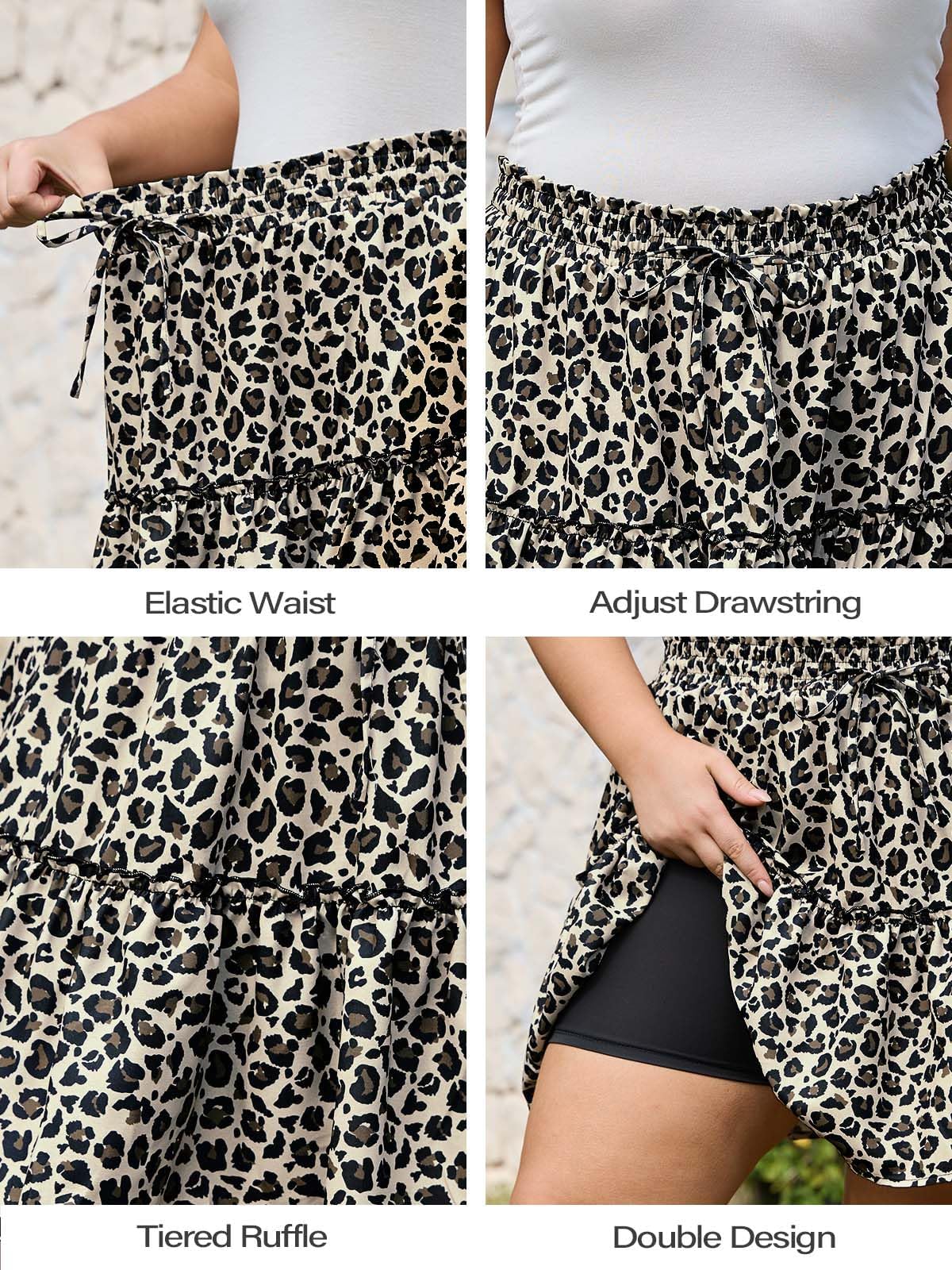 Woochic Jupe courte florale à volants Taille haute élastique