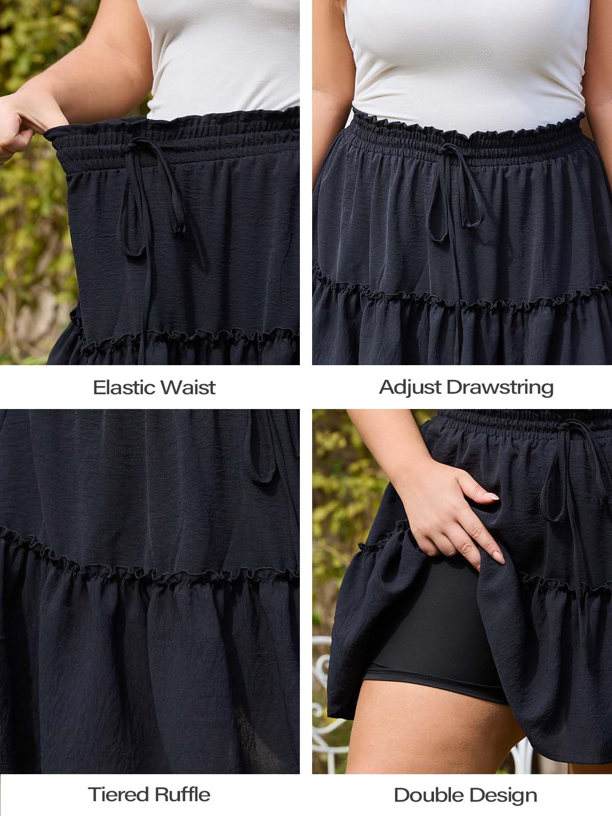 Woochic Jupe courte florale à volants Taille haute élastique