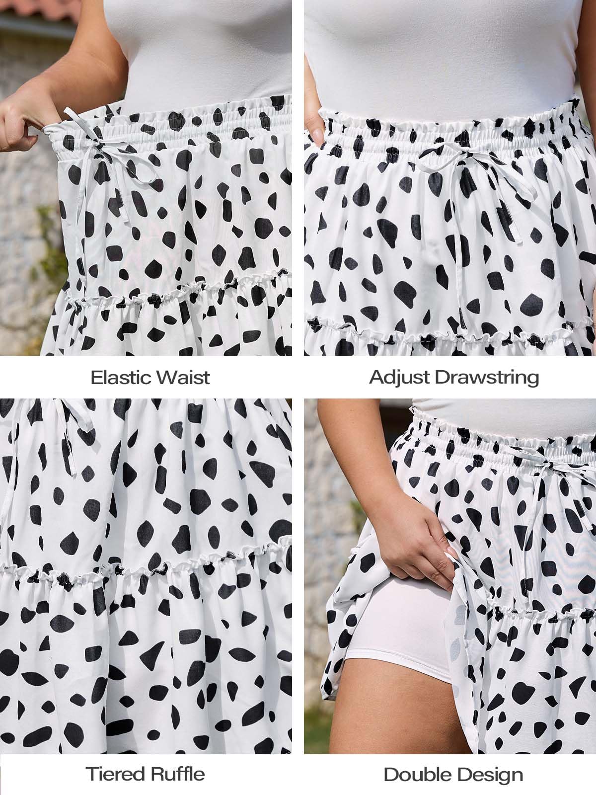 Woochic Jupe courte florale à volants Taille haute élastique