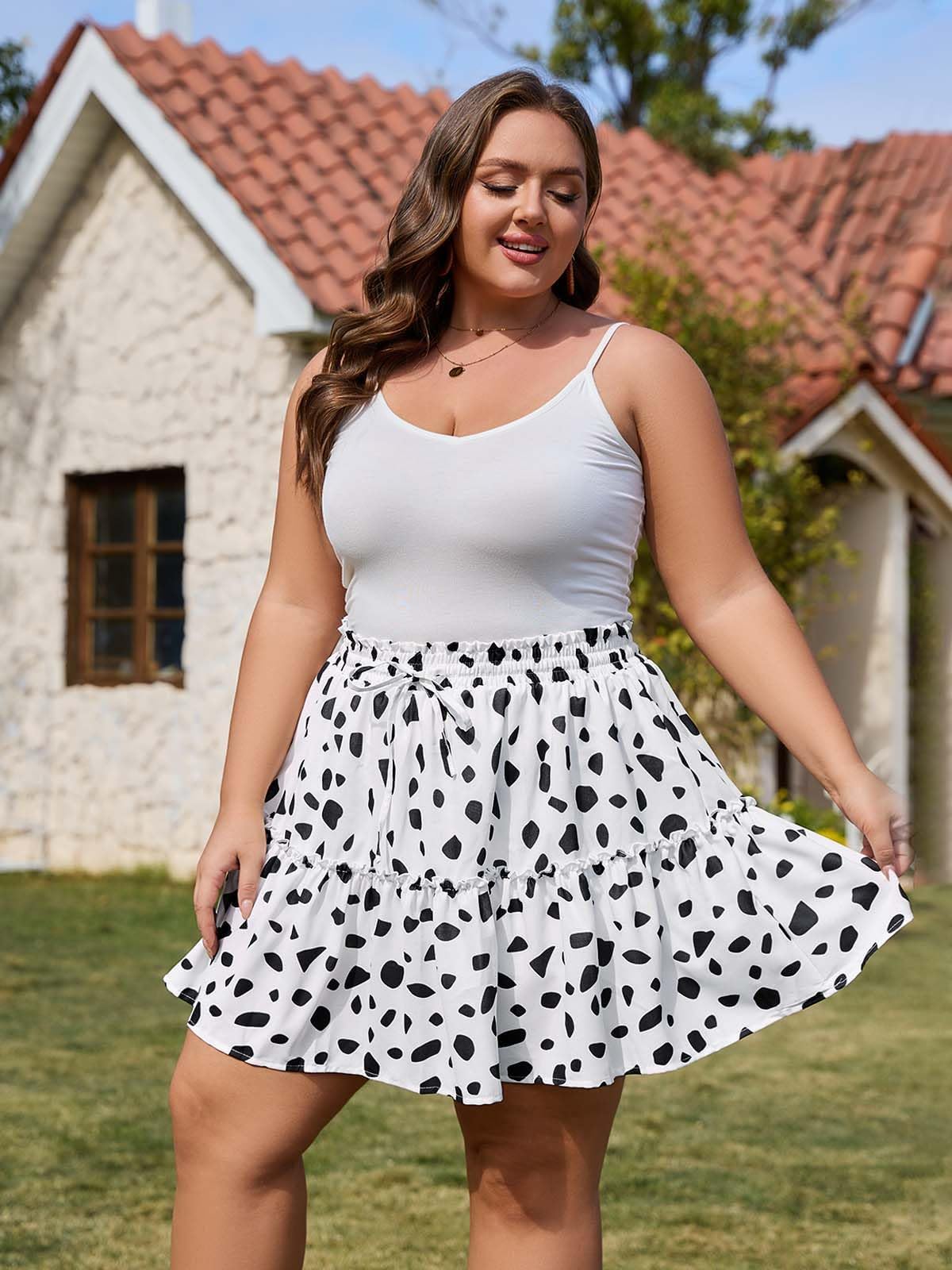 Woochic Jupe courte florale à volants Taille haute élastique