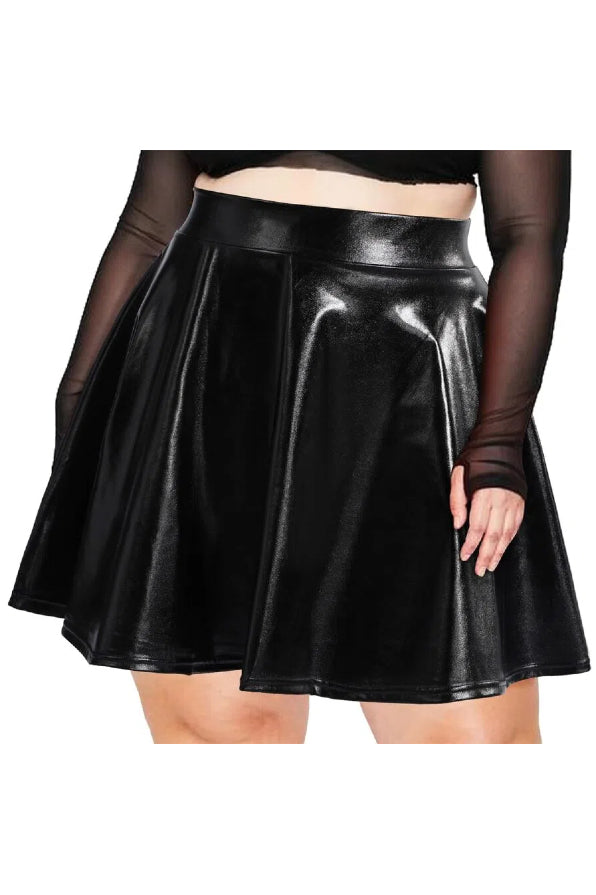 Woochic Mini-jupe métallique plissée taille haute avec Noir L