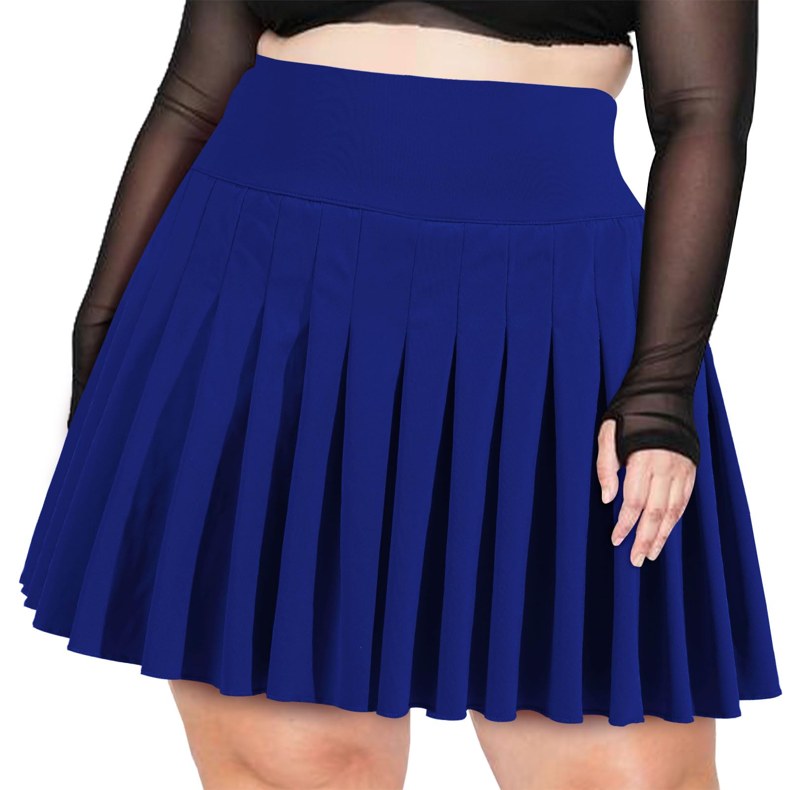 Woochic Mini-jupe plissée taille haute avec poches Bleu Royal L