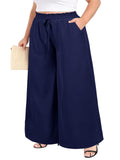 Woochic Pantalon Femme Large Taille Haute Bohème Élégant Bleu L