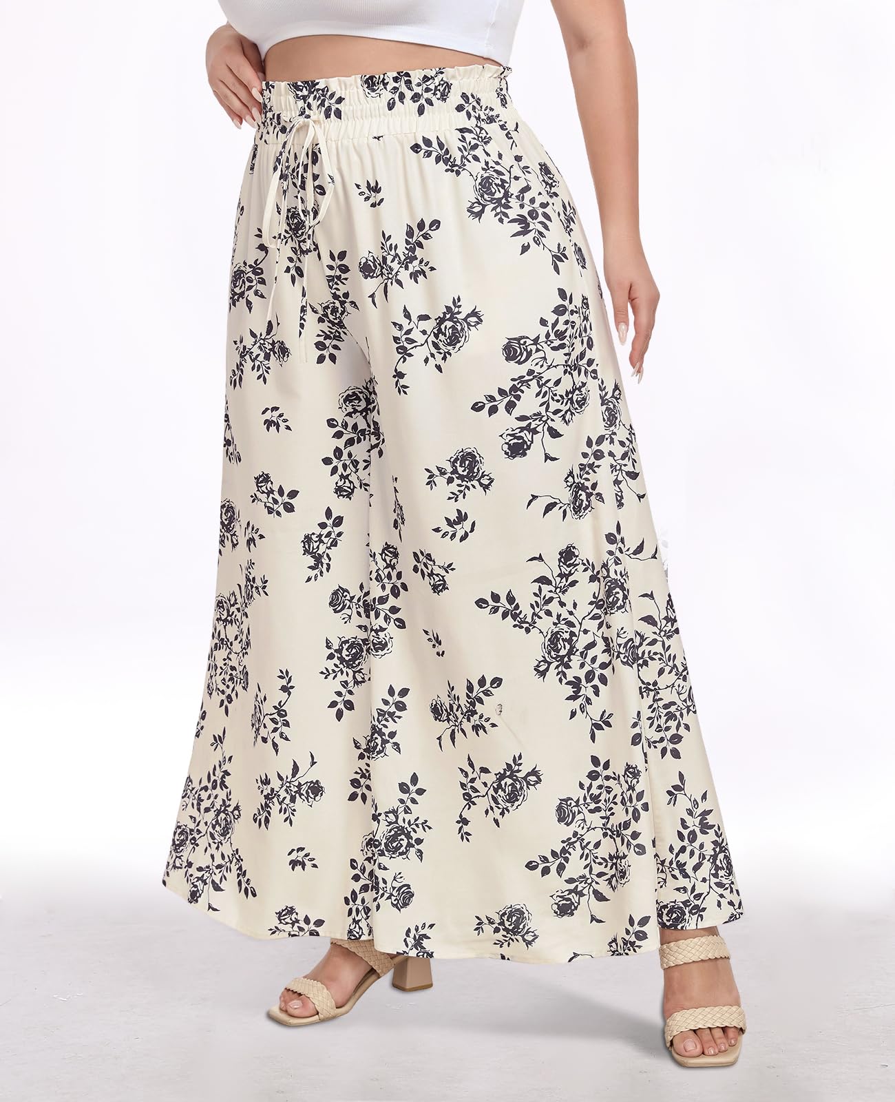 Woochic Pantalon Femme Large Taille Haute Bohème Élégant