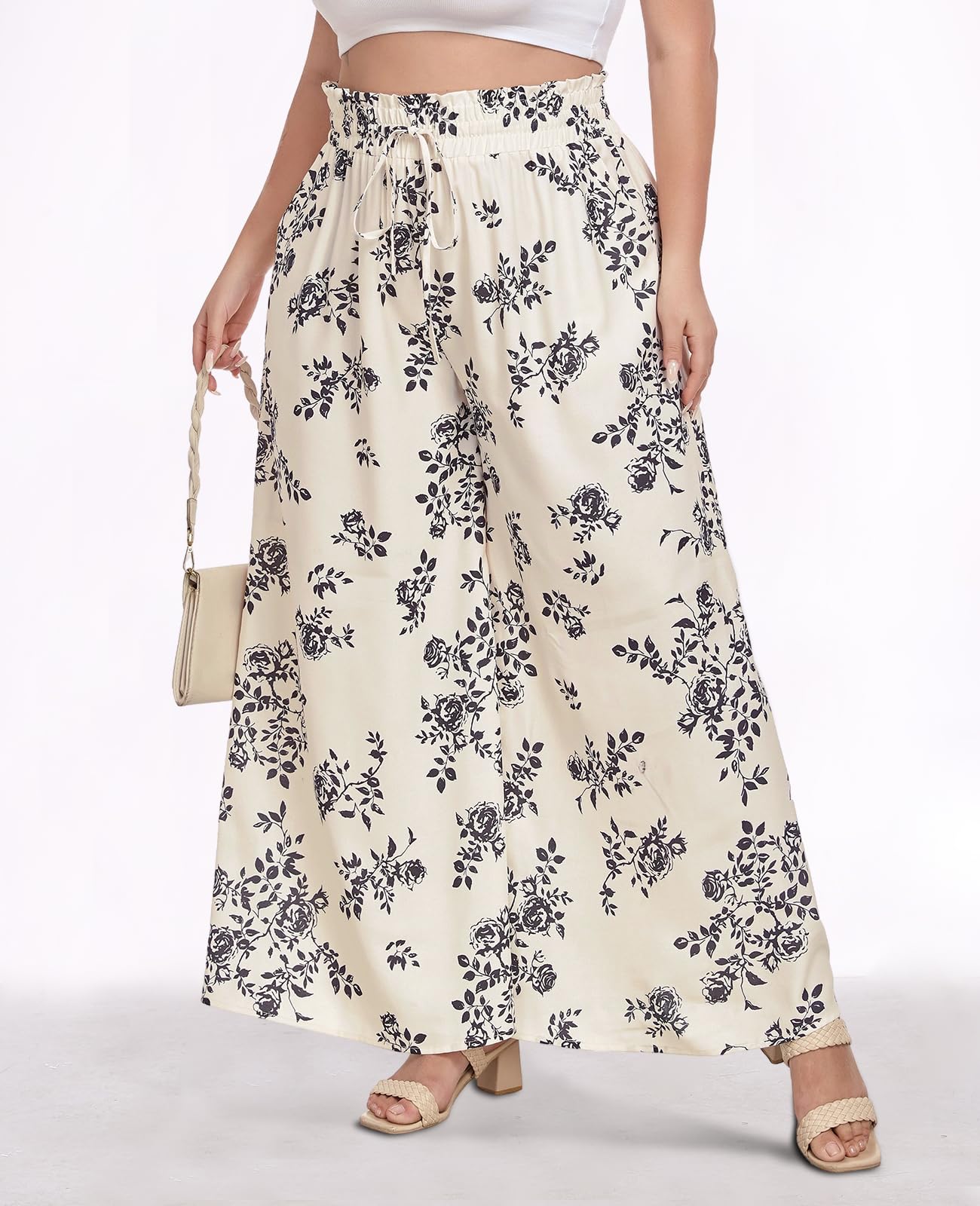 Woochic Pantalon Femme Large Taille Haute Bohème Élégant