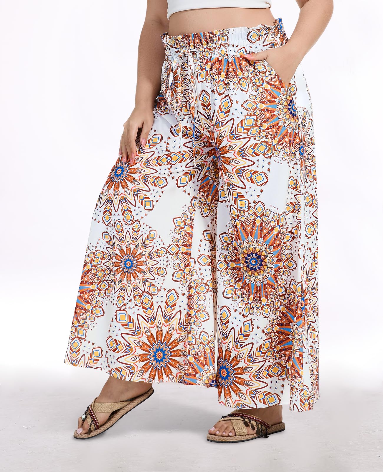 Woochic Pantalon Femme Large Taille Haute Bohème Élégant