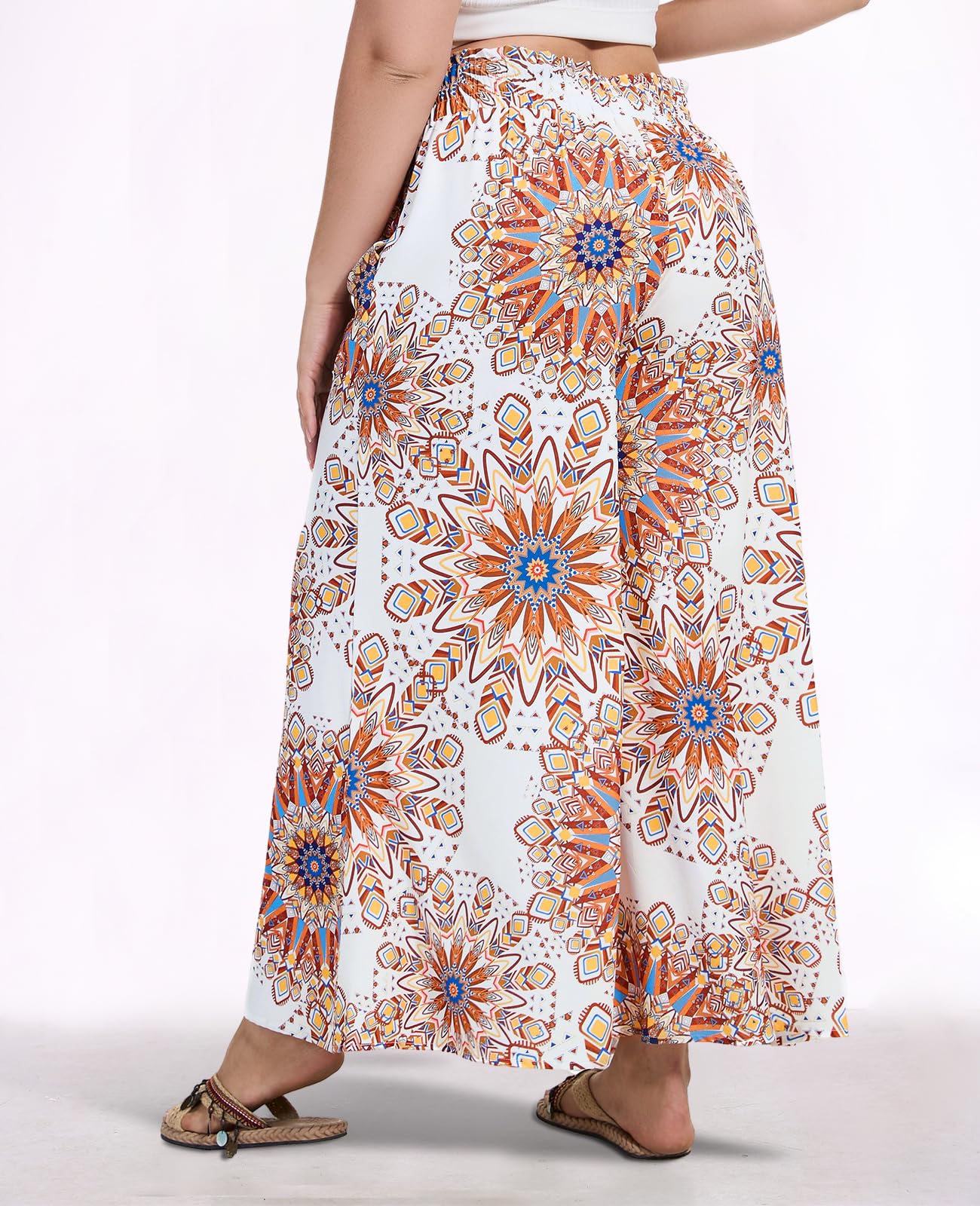 Woochic Pantalon Femme Large Taille Haute Bohème Élégant