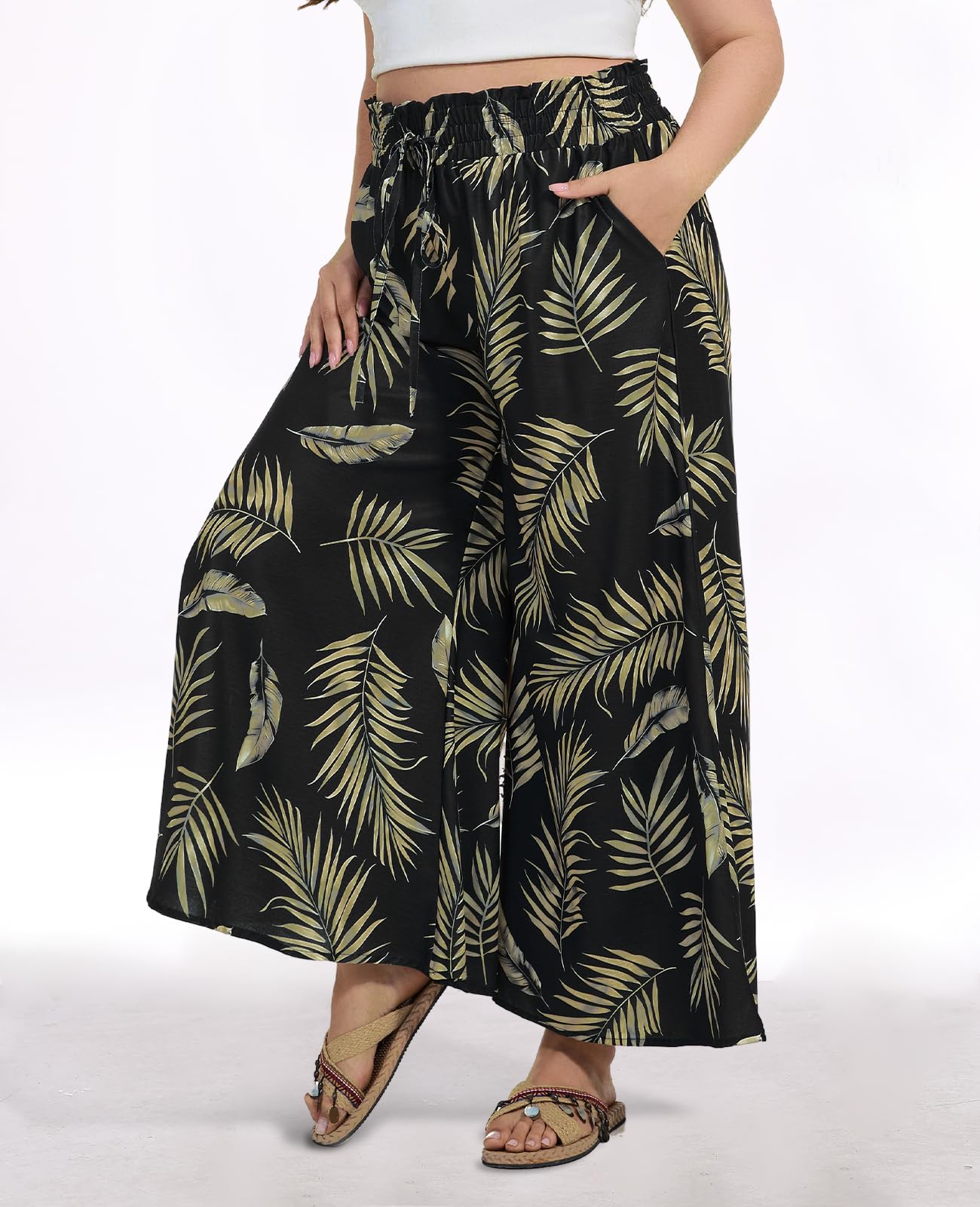 Woochic Pantalon Femme Large Taille Haute Bohème Élégant