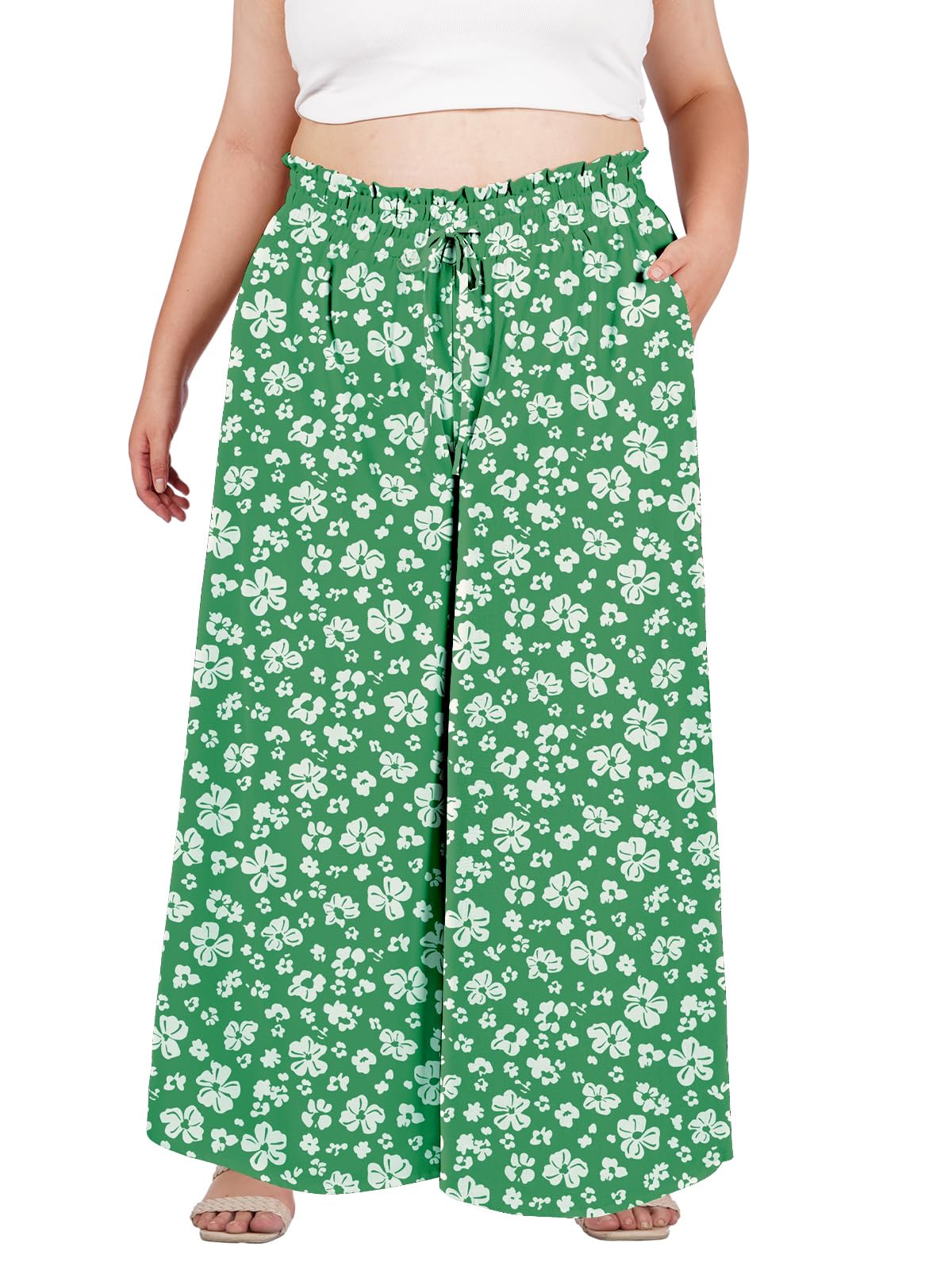 Woochic Pantalon Femme Large Taille Haute Bohème Élégant
