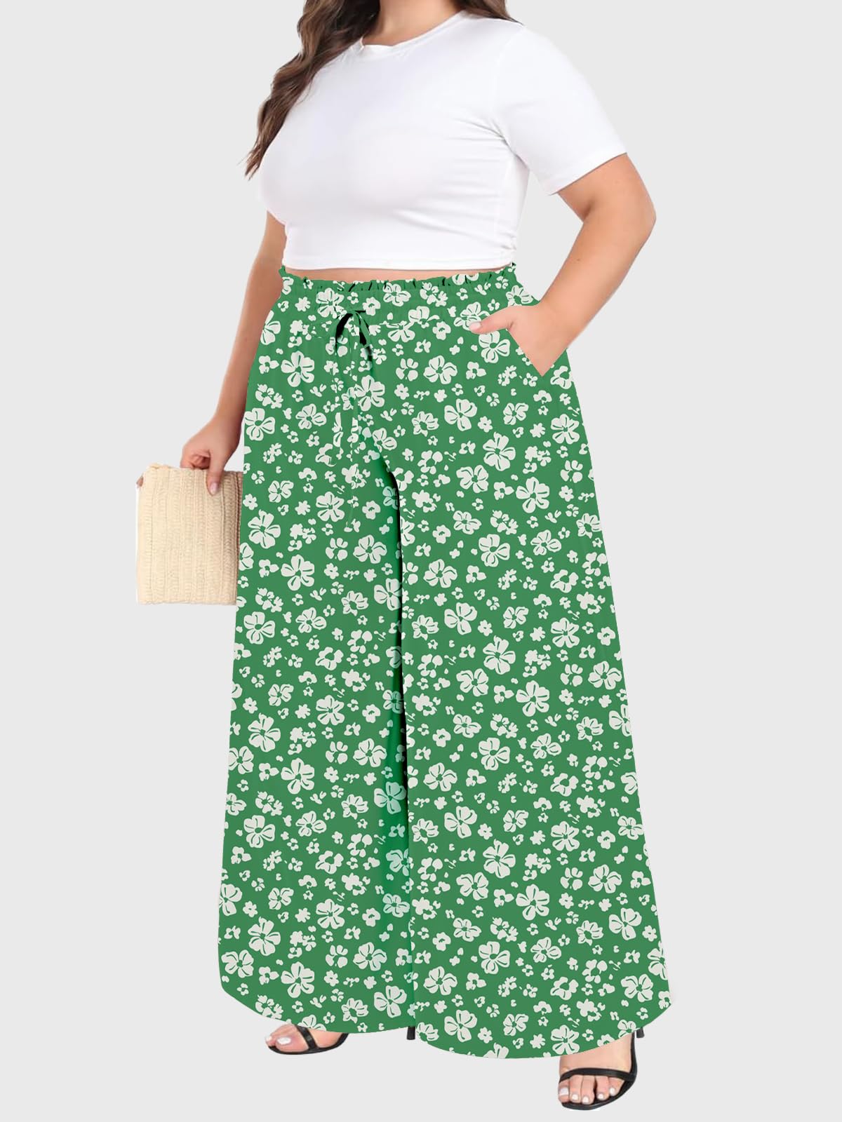 Woochic Pantalon Femme Large Taille Haute Bohème Élégant