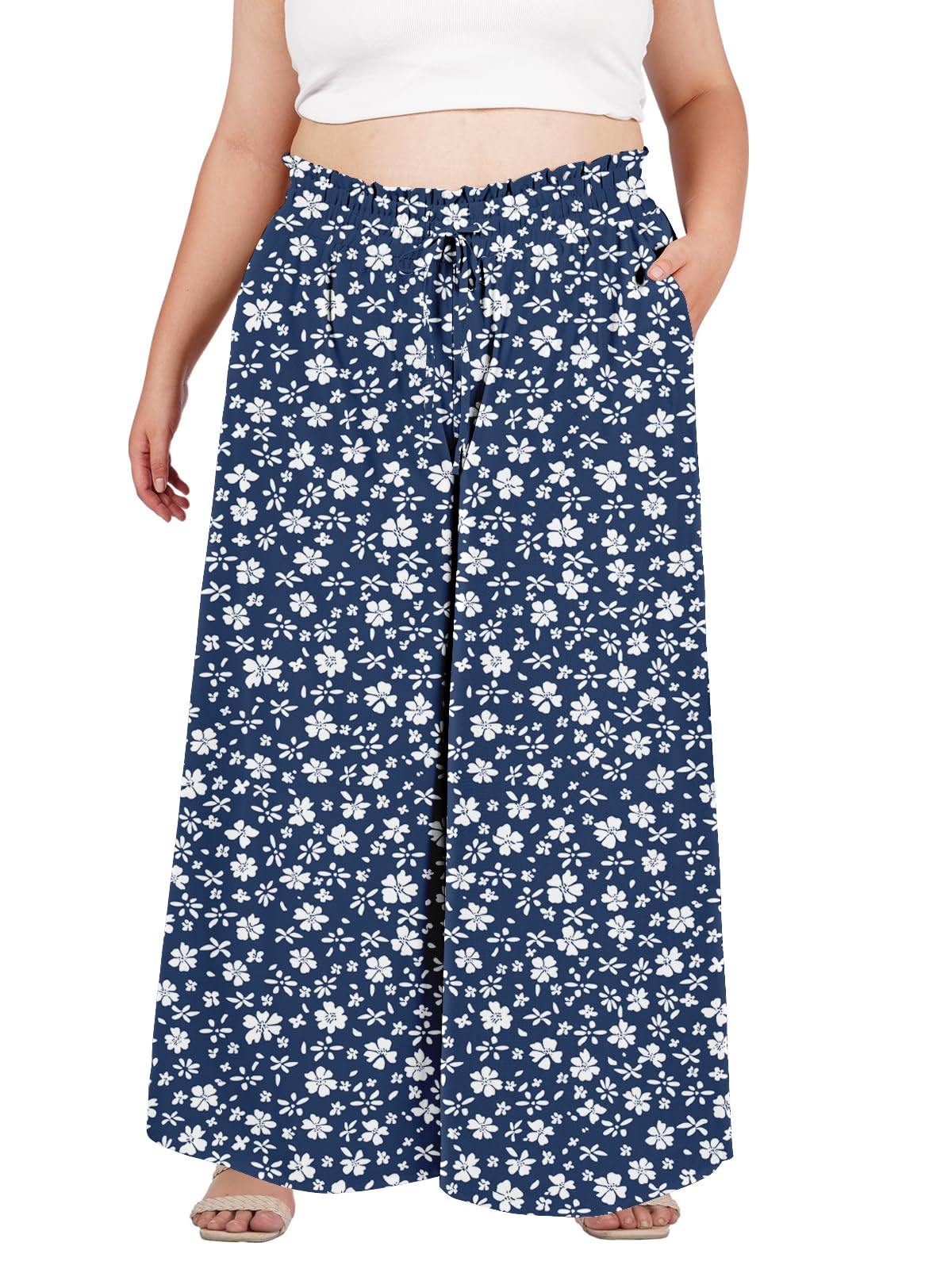 Woochic Pantalon Femme Large Taille Haute Bohème Élégant
