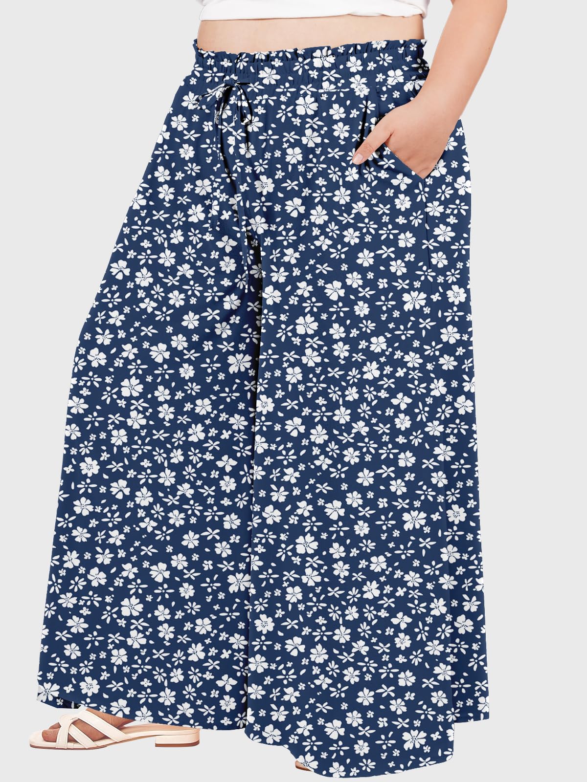 Woochic Pantalon Femme Large Taille Haute Bohème Élégant