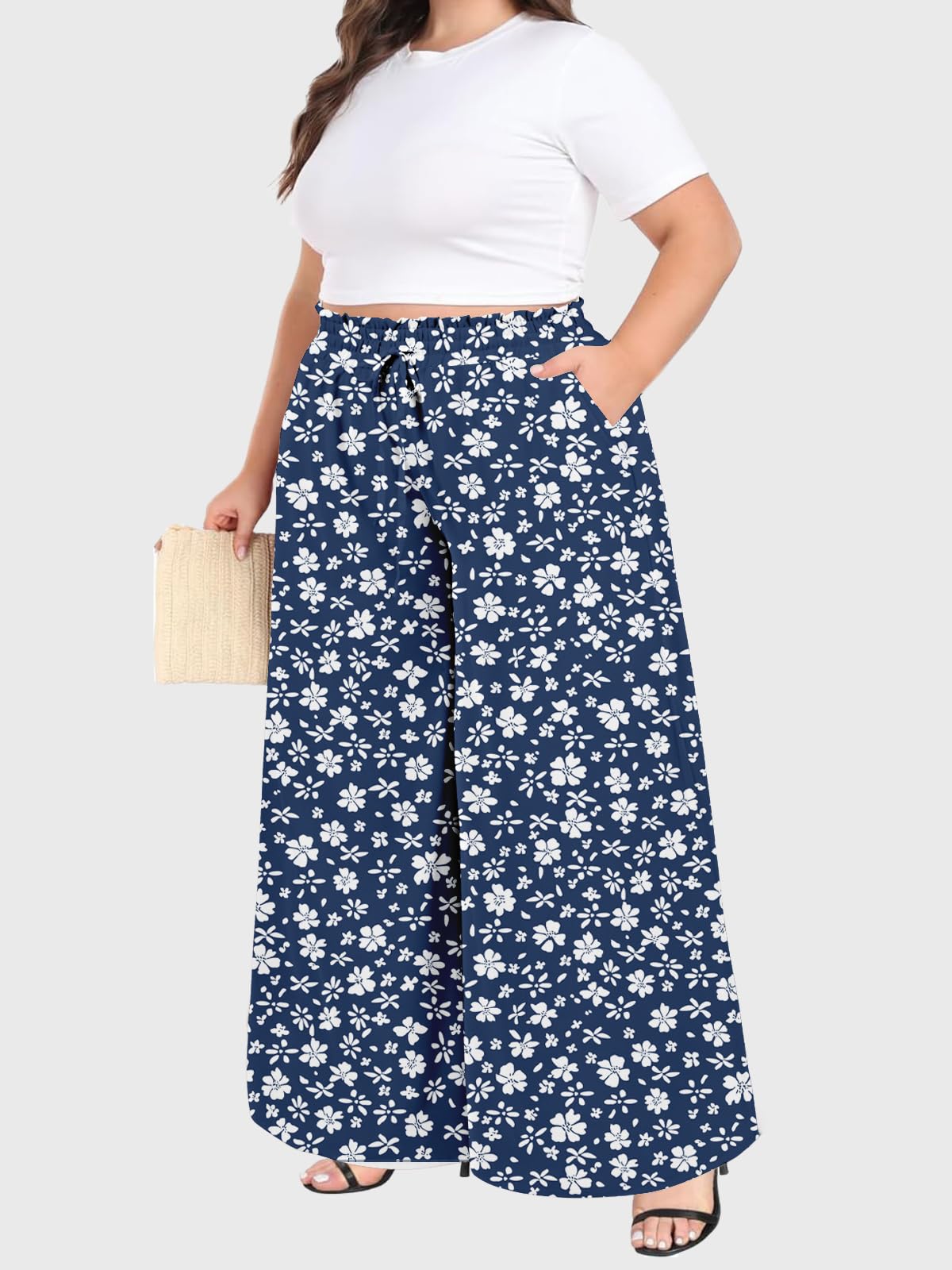Woochic Pantalon Femme Large Taille Haute Bohème Élégant