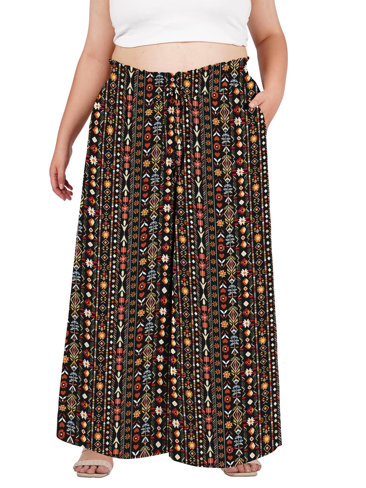 Woochic Pantalon Femme Large Taille Haute Bohème Élégant