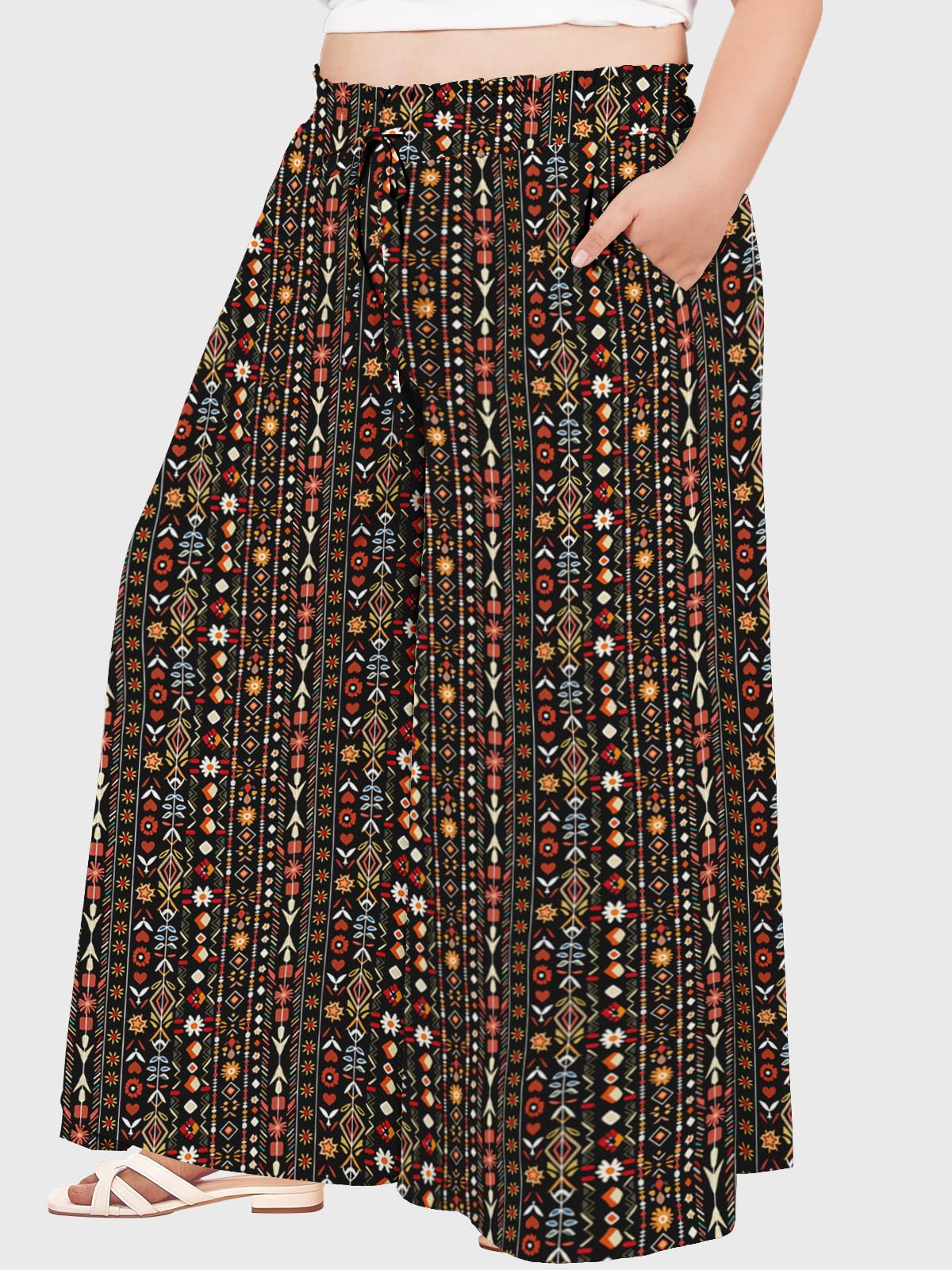 Woochic Pantalon Femme Large Taille Haute Bohème Élégant