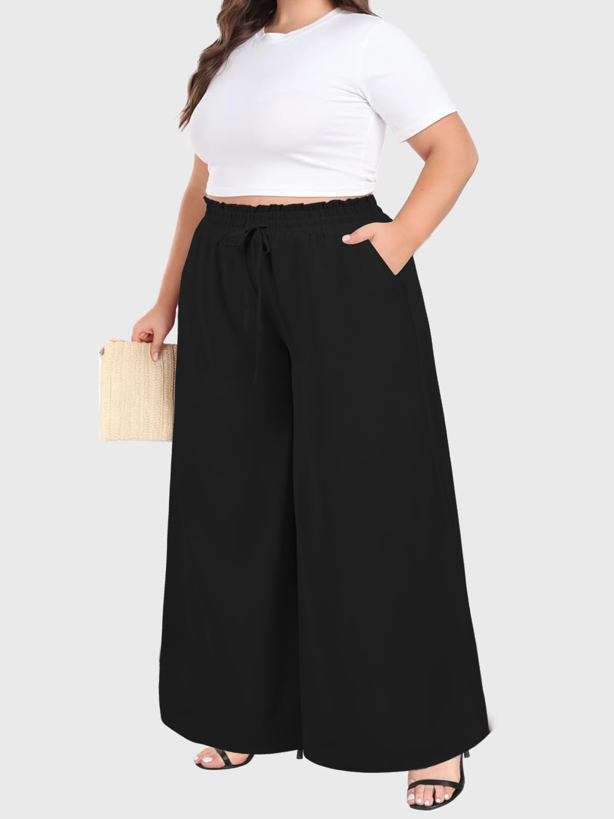 Woochic Pantalon Femme Large Taille Haute Bohème Élégant