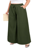Woochic Pantalon Femme Large Taille Haute Bohème Élégant Vert L