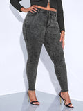 Woochic Pantalon grande taille à bords bruts denim stretch pantalon crayon