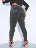 Woochic Pantalon grande taille à bords bruts denim stretch pantalon crayon