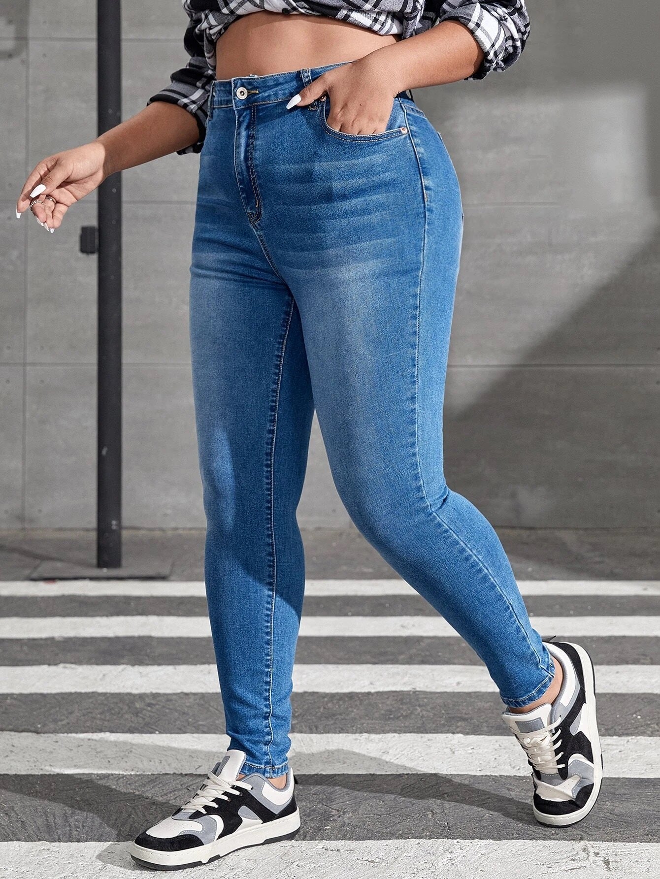 Woochic Pantalon grande taille denim slim pantalon crayon