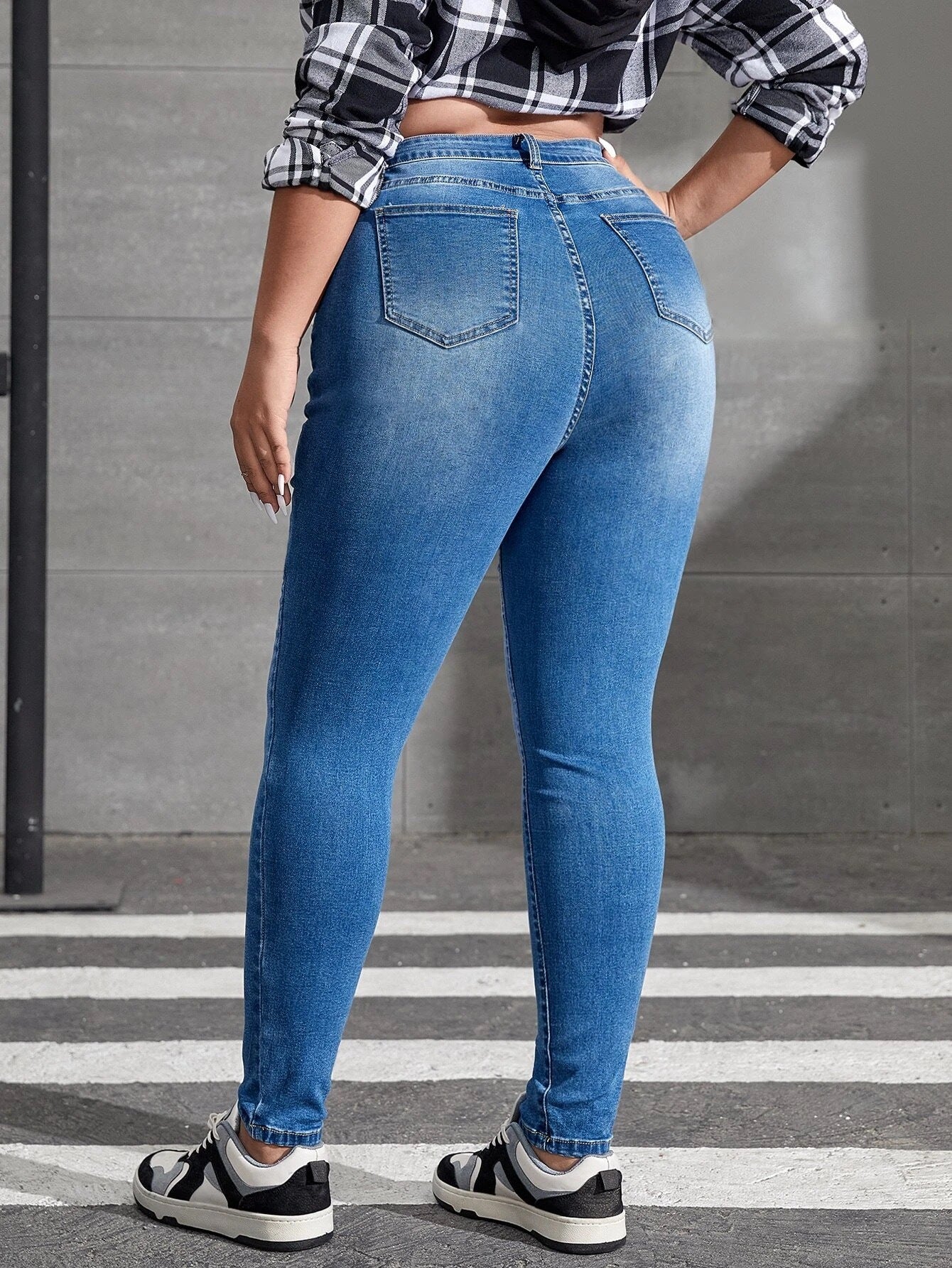 Woochic Pantalon grande taille denim slim pantalon crayon