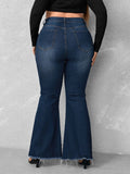 Woochic Pantalon grande taille évasé denim déchiré à bords bruts