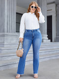 Woochic Pantalon grande taille large évasé denim stretch taille mi-haute