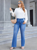 Woochic Pantalon grande taille large évasé denim stretch taille mi-haute