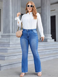 Woochic Pantalon grande taille large évasé denim stretch taille mi-haute