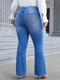 Woochic Pantalon grande taille large évasé denim stretch taille mi-haute