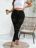 Woochic Pantalon grande taille mi-haut skinny déchiré denim stretch