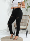 Woochic Pantalon grande taille mi-haut skinny déchiré denim stretch