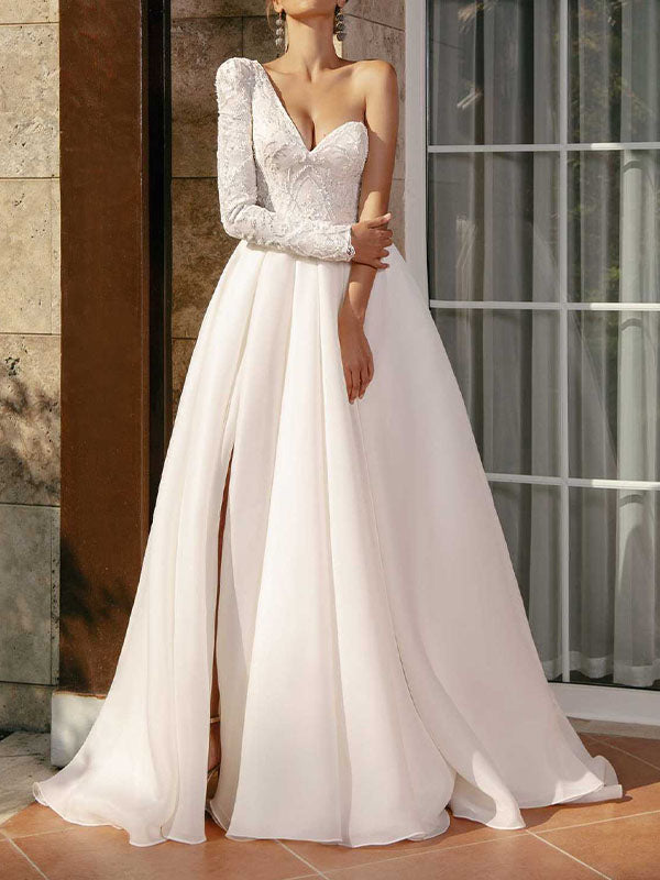 Woochic Robe De Mariée Asymétrique À Épaules Dénudées Blanche S