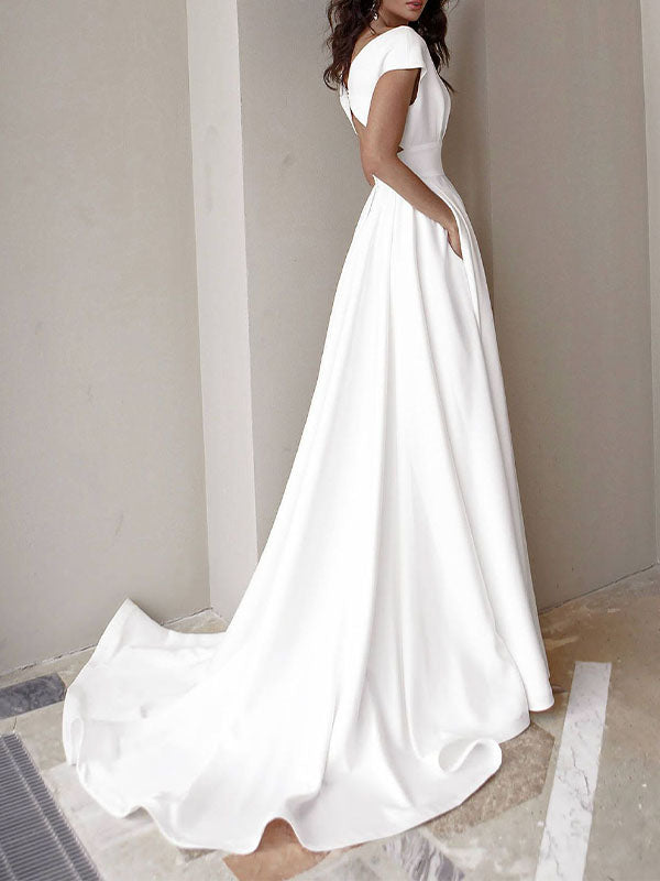 Woochic Robe De Soirée Robe Fendue Col V Blanche S